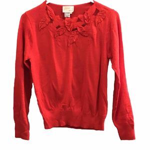 Lilly of California Vintage Sweater Top Womens Size S Small Red Floral Leaves